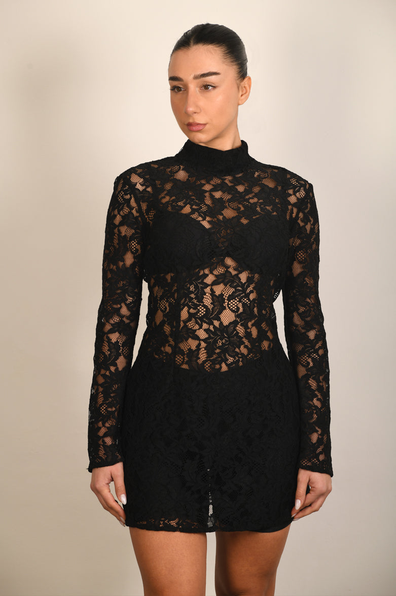mini qipao dress Black Lace Qipao Mini Dress S
