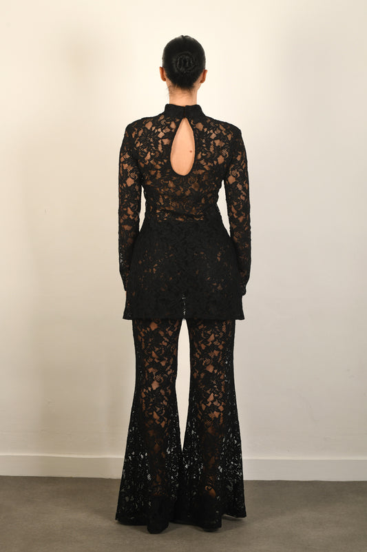 Black Lace Flared Pants