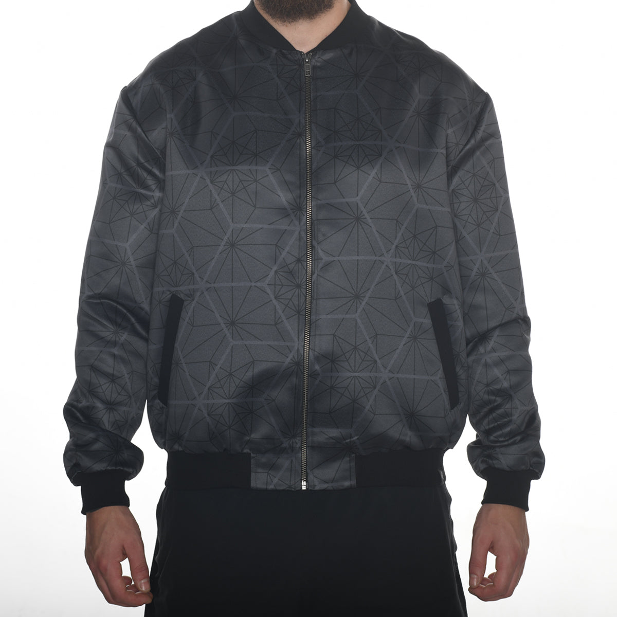 Sacred Geometry Sayagata Asanoha Satin Bomber Jacket
