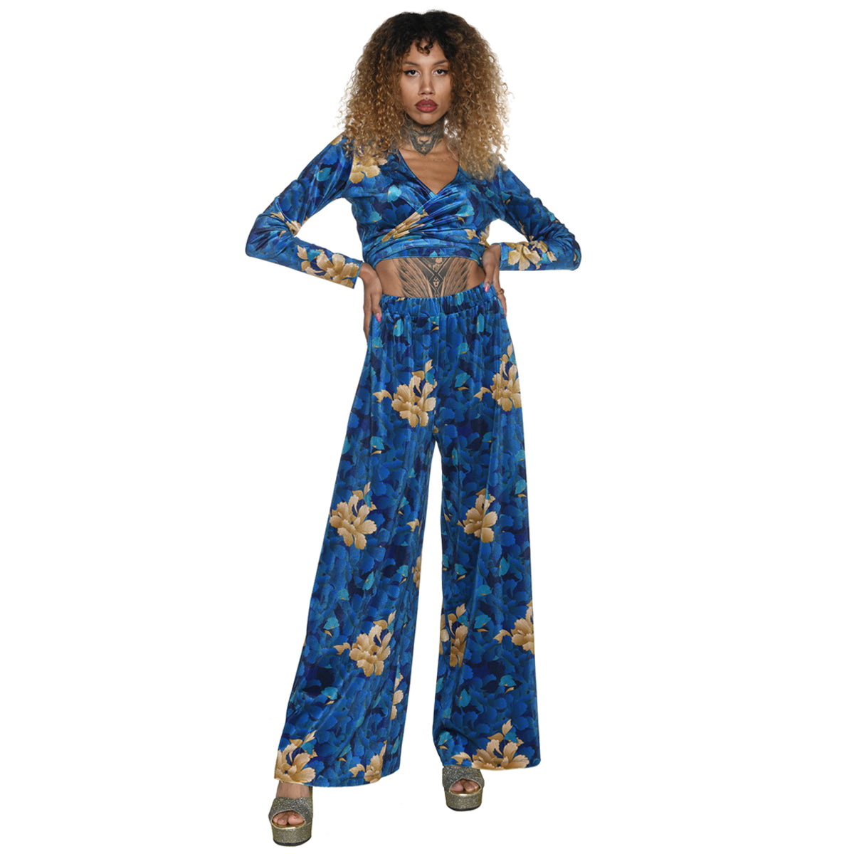 Oriental Velvet Wide Leg Pants #4