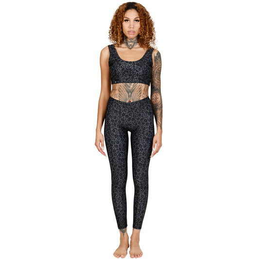 Leopard Animal Print Tiger Charcoal Anthracite Black & Grey Leggings Yoga Pants