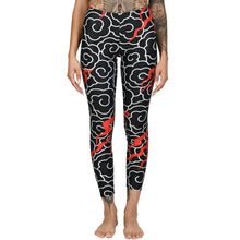 Load image into Gallery viewer, Black White Japanese Clouds Red Fires Leggings Yoga Pants Oriental 
