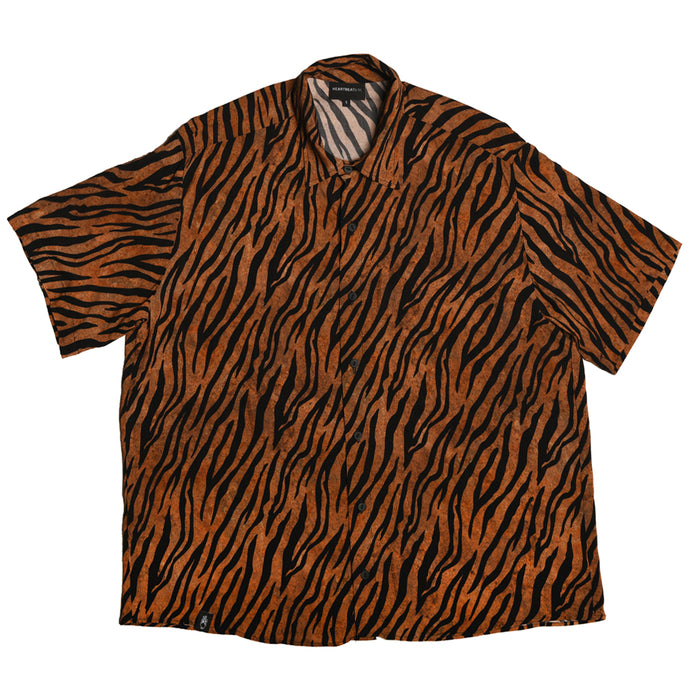Animal Print Rust & Black Tiger Hawaiian Style Shirt natural fabric viscose