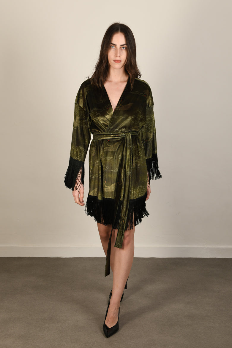 Japanese Velvet Fringe Kimono Dress #18