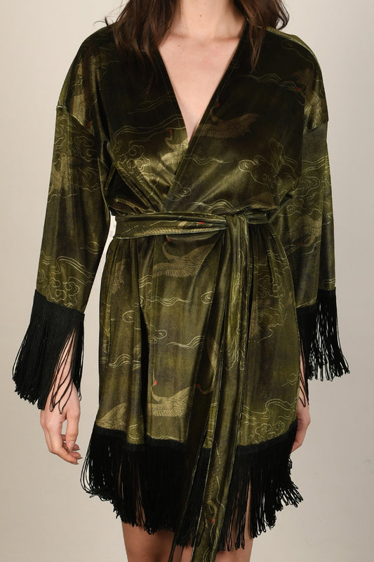 Japanese Velvet Fringe Kimono Dress #18