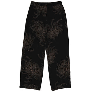 Japanese Chrysanthemum Umber & Black Hawaiian Style Shirt natural fabric viscose Elastic band waist Front drawstring closure pants