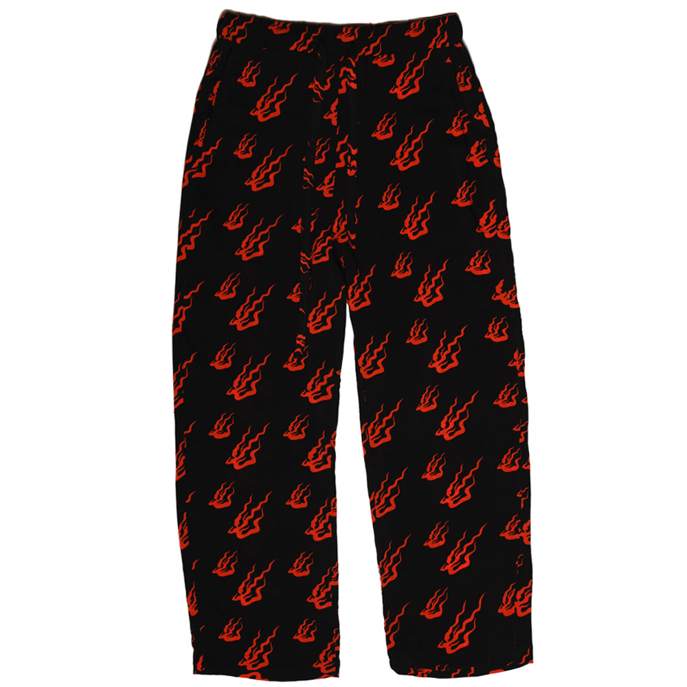 Flames Red & Black Pants natural fabric viscose Elastic band waist Front drawstring closure pants japanese flames tibetan flames