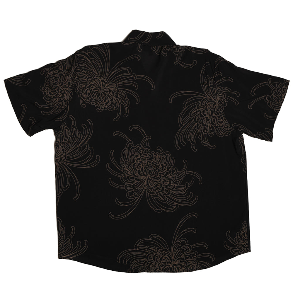 Japanese Chrysanthemum Umber & Black Hawaiian Style Shirt  natural fabric viscose