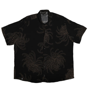 Japanese Chrysanthemum Umber & Black Hawaiian Style Shirt  natural fabric viscose