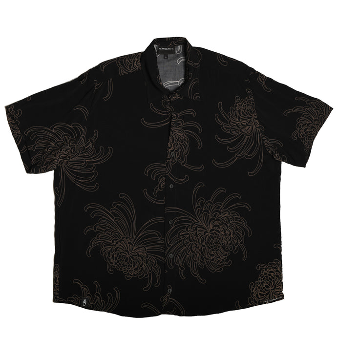 Japanese Chrysanthemum Umber & Black Hawaiian Style Shirt natural fabric viscose