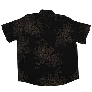 Japanese Chrysanthemum Umber & Black Hawaiian Style Shirt natural fabric viscose
