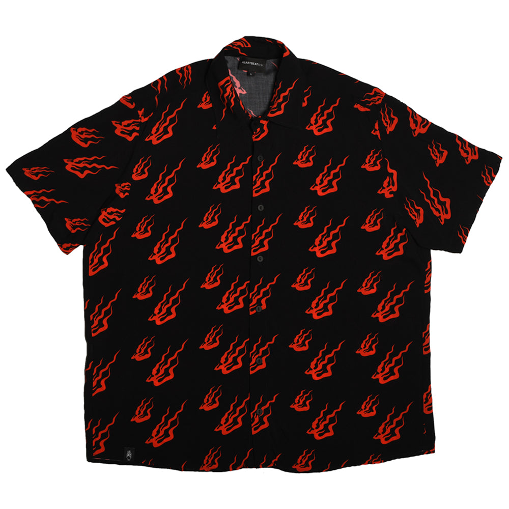 Flames Red & Black Hawaiian Style Shirt natural fabric viscose japanese flames tibetan flames