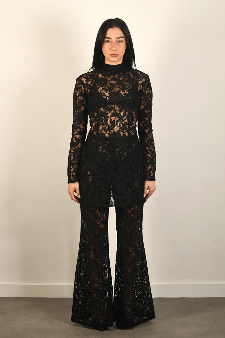 Black Lace Flared Pants