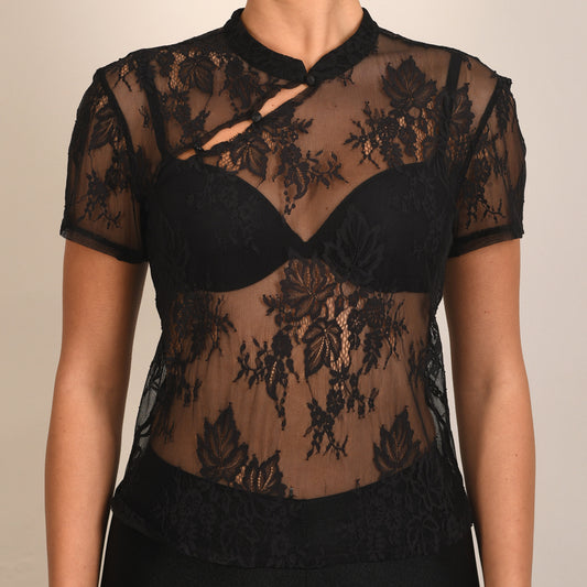 Black Lace Qipao Top