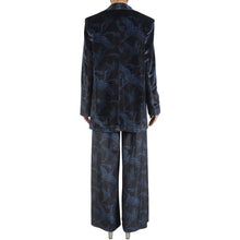 Load image into Gallery viewer, Black Blue Japanese Oriental Cranes Velvet Belted Blazer