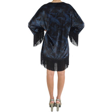 Load image into Gallery viewer, Black Blue Japanese Oriental Cranes Velvet Fringe Kimono