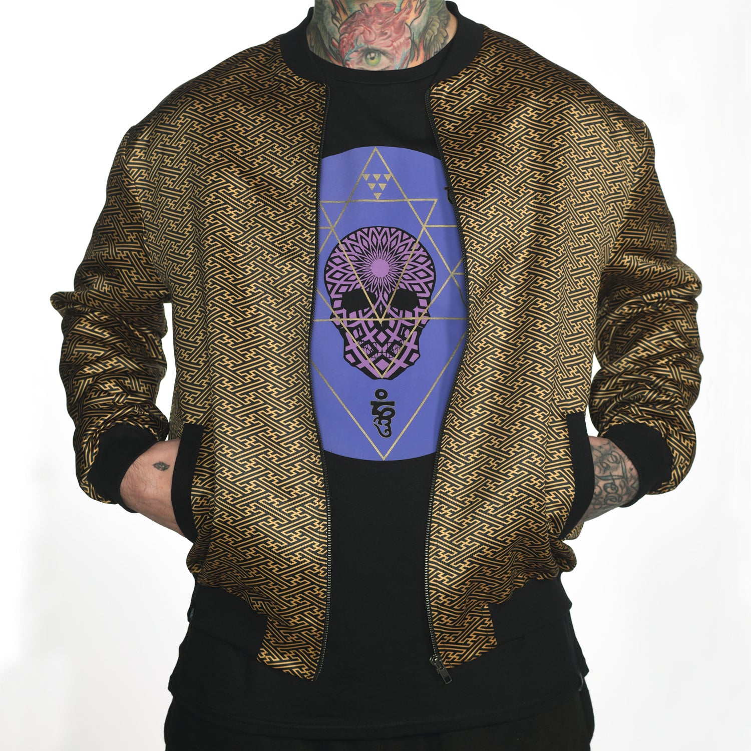 Sacred Geometry Sayagata Asanoha Satin Bomber Jacket