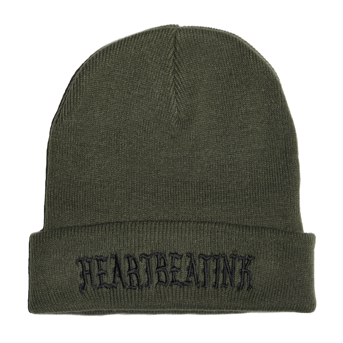 HeartbeatInk Khaki Embroidered Beanie