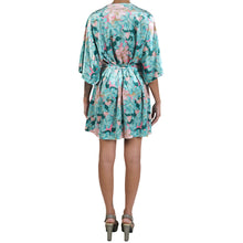 Load image into Gallery viewer, Mint Pink Japanese Oriental Chrysanthemum Flower Velvet Wrap Mini Kimono Dress