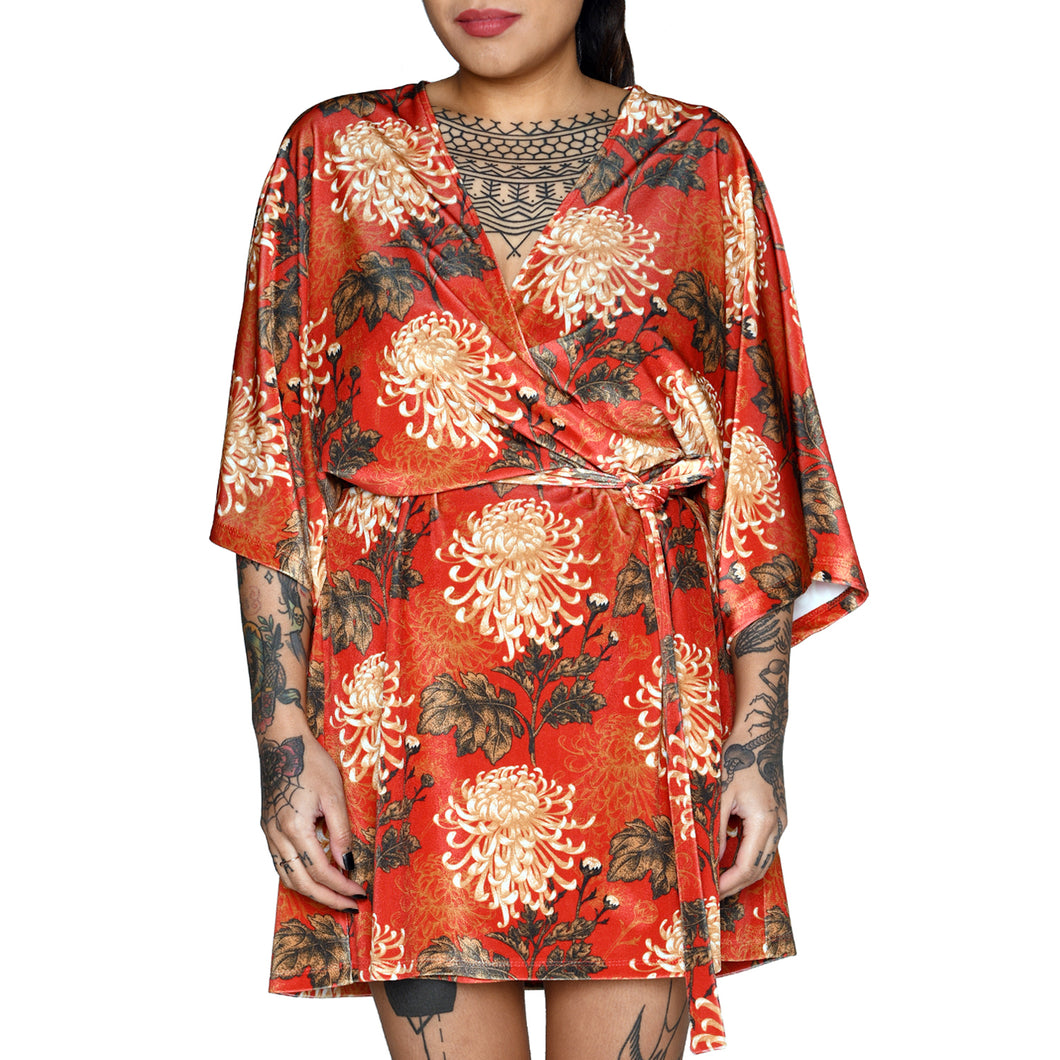 Oriental Velvet Mini Wrap Dress #1
