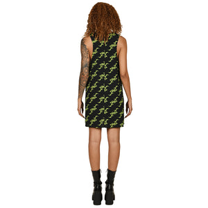 Black Fluo Lime Tribal 90s A line crepe mini dress