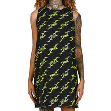 Load image into Gallery viewer, Black Fluo Lime Tribal 90s A line crepe mini dress