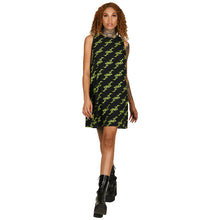 Load image into Gallery viewer, Black Fluo Lime Tribal 90s A line crepe mini dress