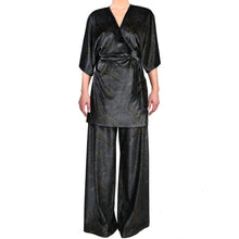 Load image into Gallery viewer, Anthracite Gold Japanese Oriental Cranes Velvet Wide Leg Pants 
