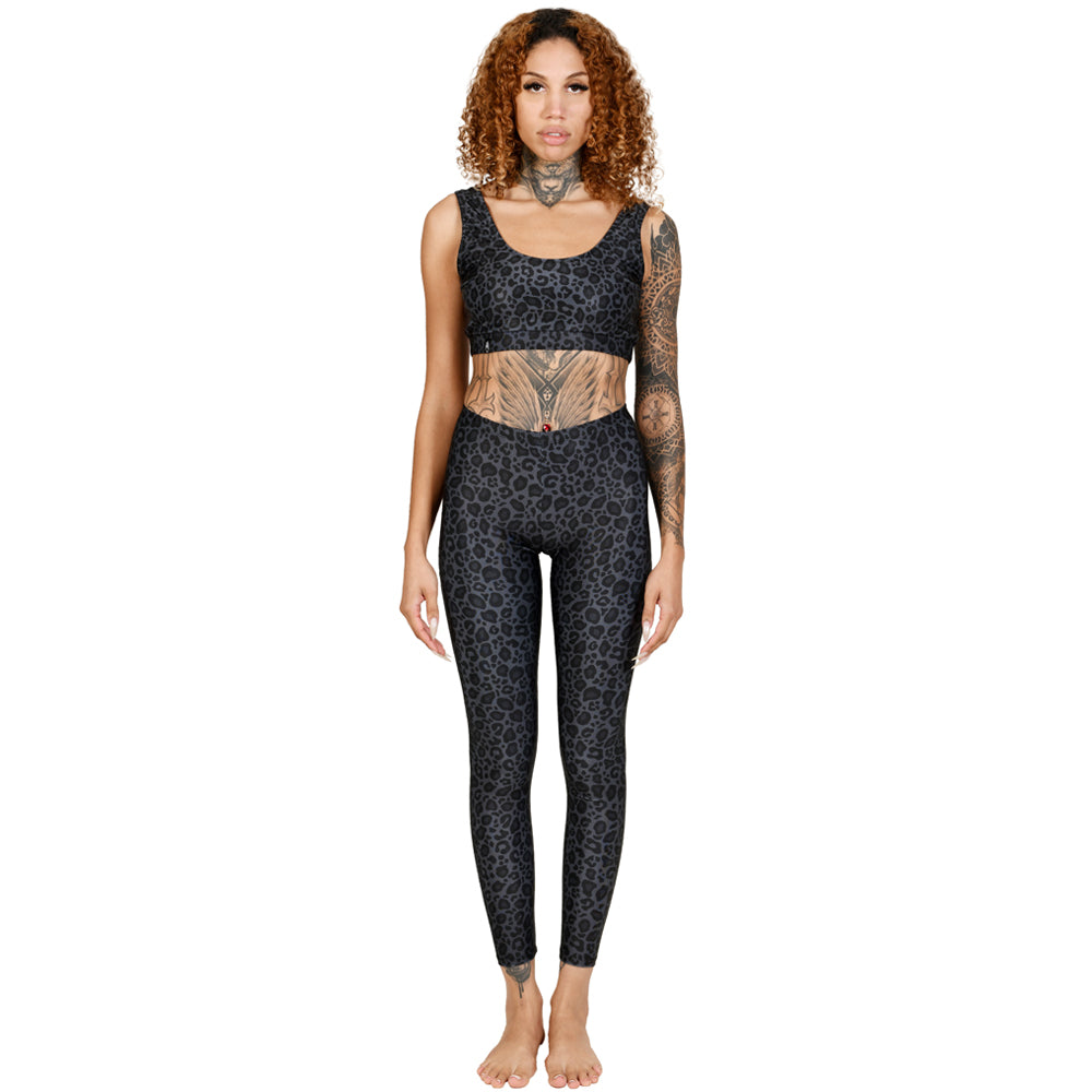 Leopard Animal Print Tiger Charcoal Anthracite Black & Grey Sport Bra Leggings Yoga Pants 