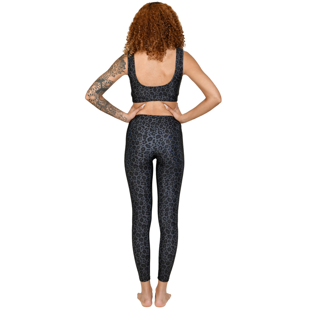 Leopard Animal Print Tiger Charcoal Anthracite Black & Grey Sport Bra Leggings Yoga Pants 