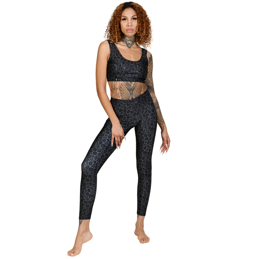 Leopard Animal Print Tiger Charcoal Anthracite Black & Grey Sport Bra Leggings Yoga Pants 