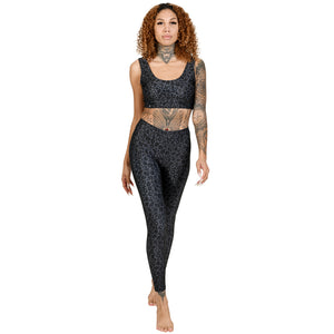 Leopard Animal Print Tiger Charcoal Anthracite Black & Grey Sport Bra Leggings Yoga Pants 