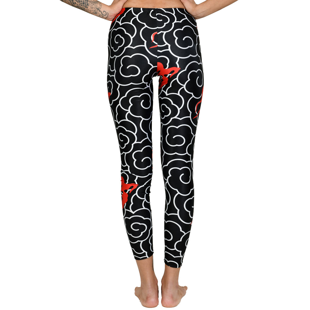 Black White Japanese Clouds Red Fires Leggings Yoga Pants Oriental 