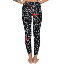 Load image into Gallery viewer, Black White Japanese Clouds Red Fires Leggings Yoga Pants Oriental 