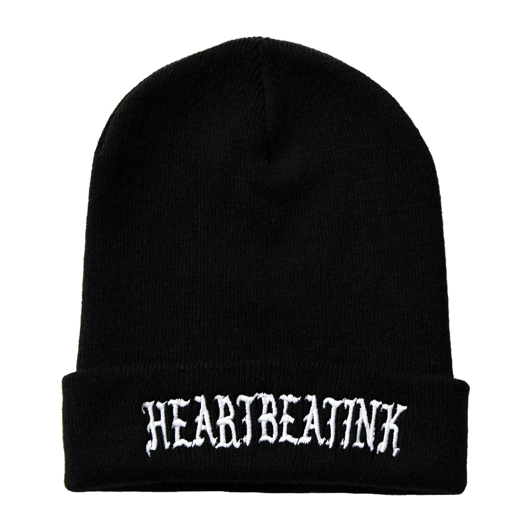 HeartbeatInk Black Embroidered Beanie