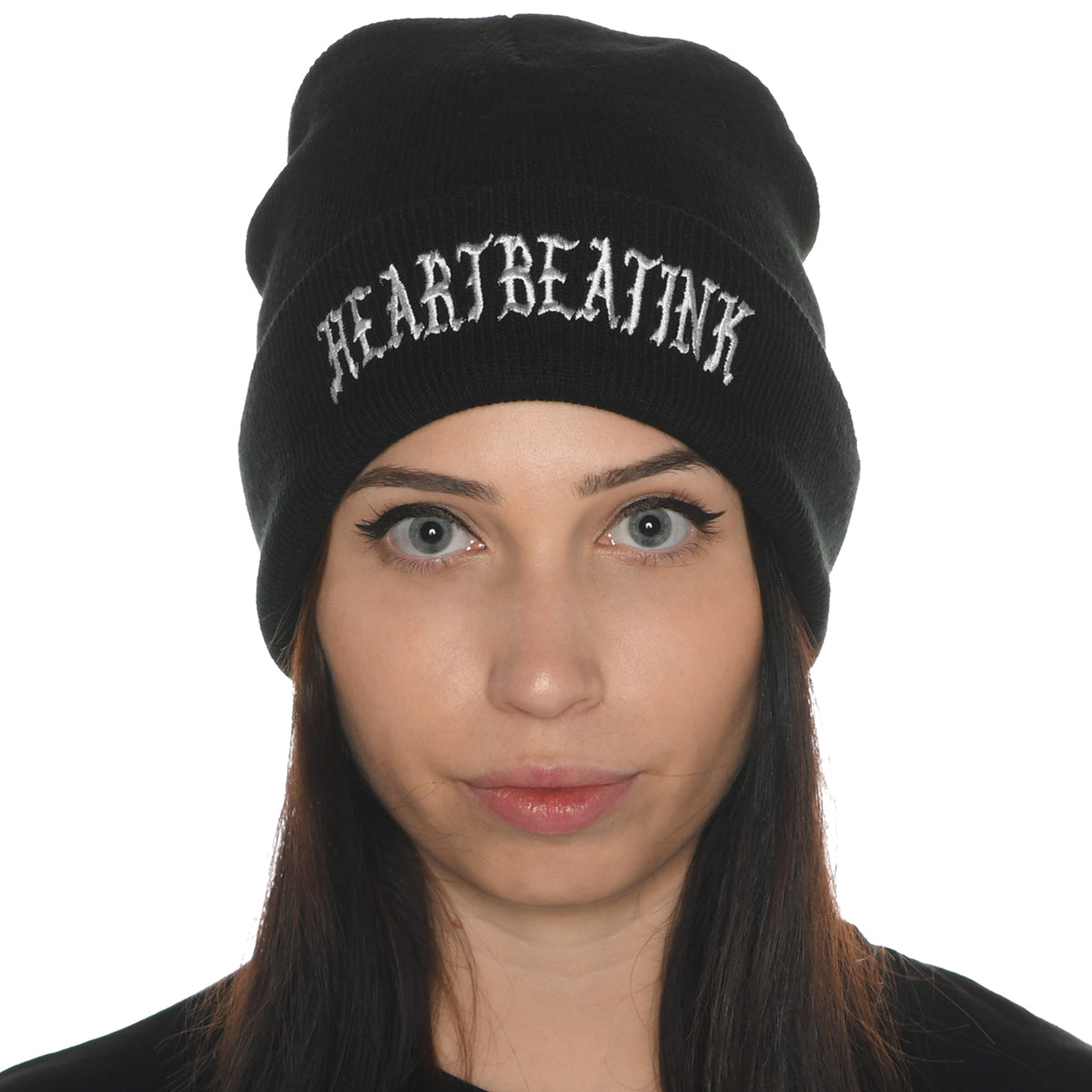 HeartbeatInk Black Embroidered Beanie